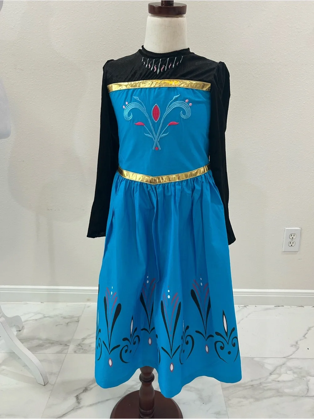 Frozen Anna Inspired Dress With Velvet Sleeves and Metallic Trim, Kids size 7-8